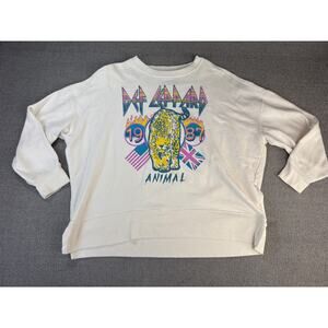 Def Leppard Sweatshirt Crewneck Cropped Rock Band Concert Festival Beige XL